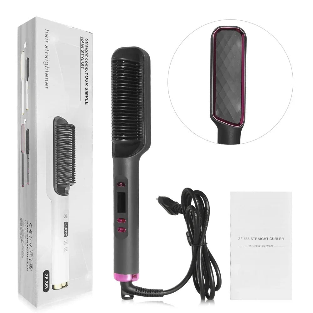 909 Professional Hair Straightening Brush – Quick Heating Electric Comb for Smooth & Shiny Hair