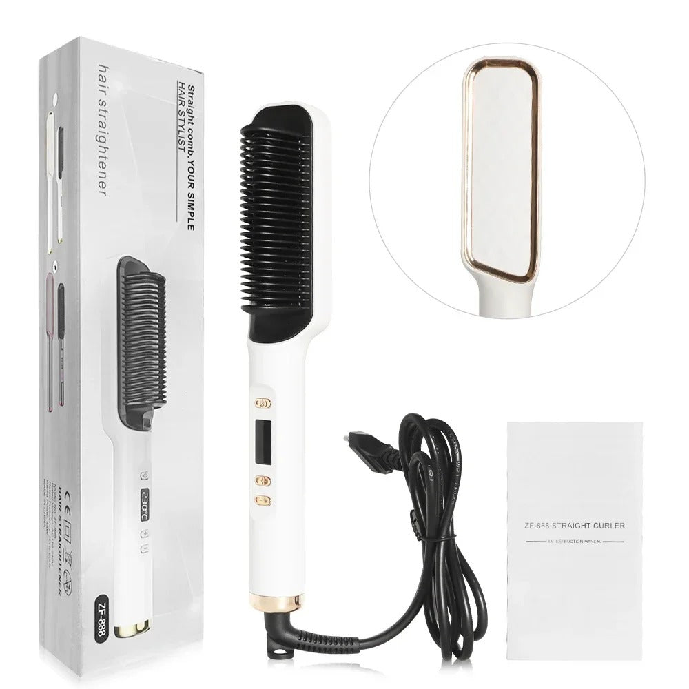 909 Professional Hair Straightening Brush – Quick Heating Electric Comb for Smooth & Shiny Hair