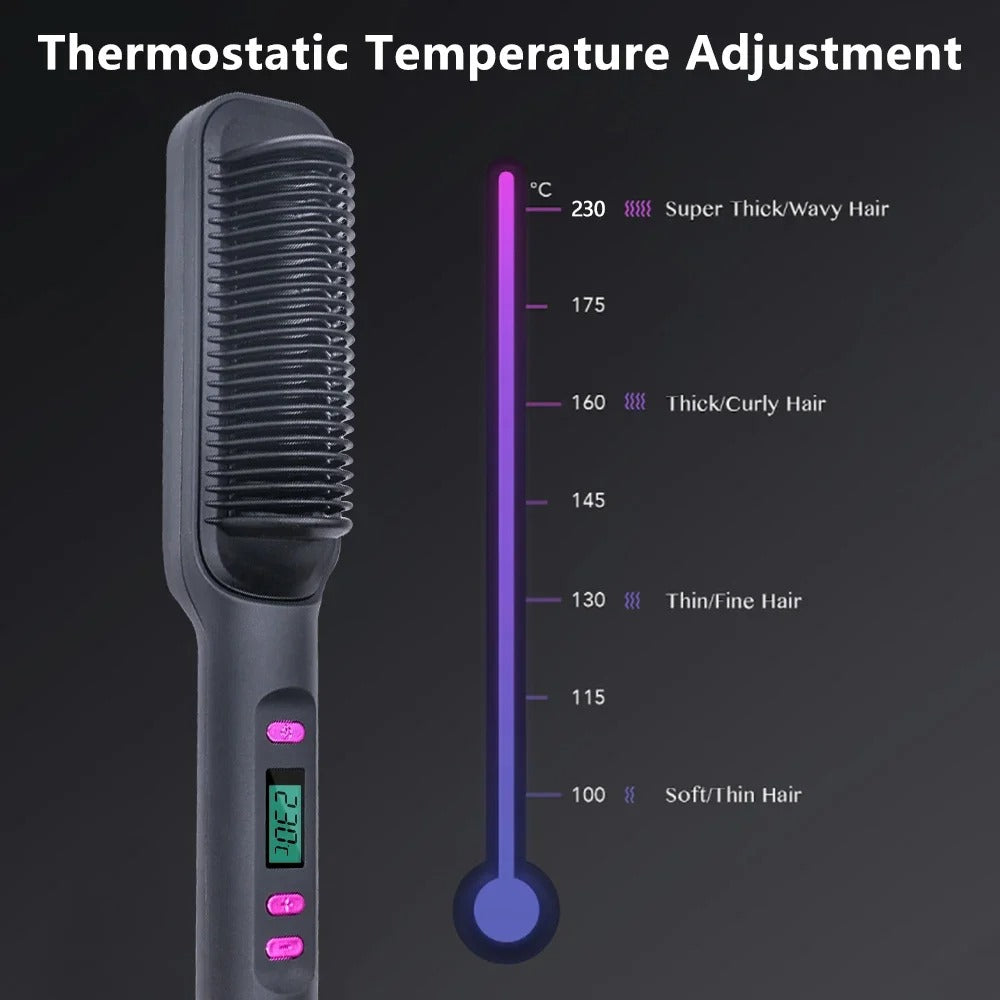 909 Professional Hair Straightening Brush – Quick Heating Electric Comb for Smooth & Shiny Hair