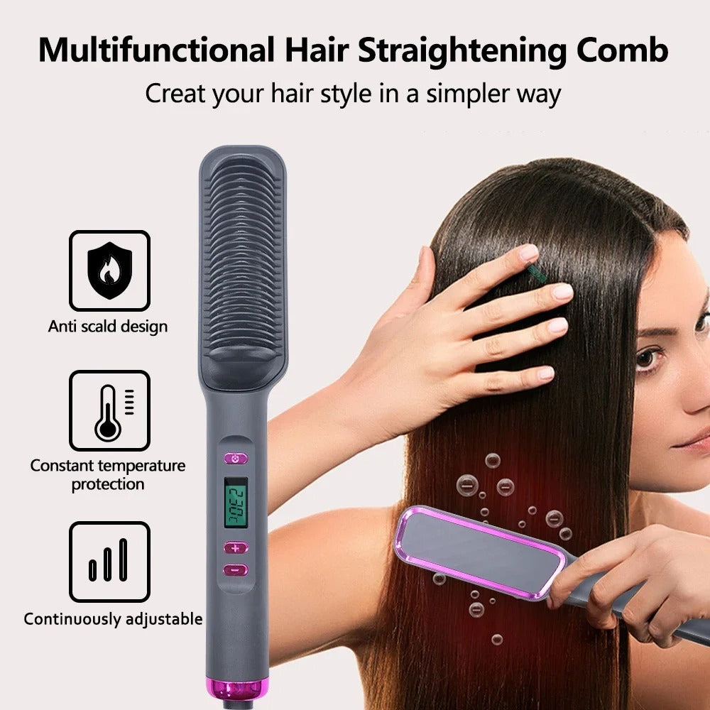 909 Professional Hair Straightening Brush – Quick Heating Electric Comb for Smooth & Shiny Hair