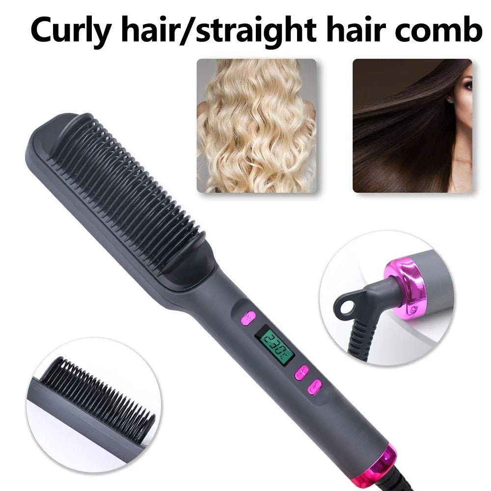 909 Professional Hair Straightening Brush – Quick Heating Electric Comb for Smooth & Shiny Hair