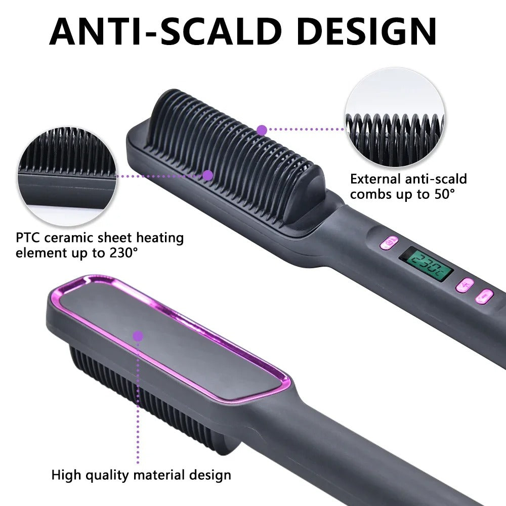 909 Professional Hair Straightening Brush – Quick Heating Electric Comb for Smooth & Shiny Hair