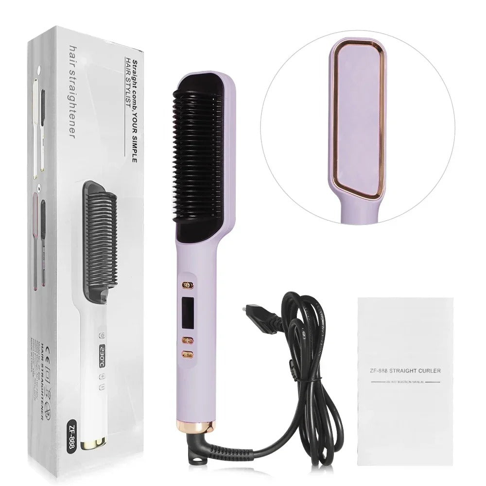 909 Professional Hair Straightening Brush – Quick Heating Electric Comb for Smooth & Shiny Hair