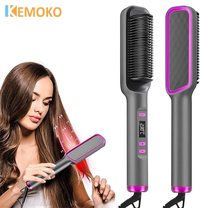 909 Professional Hair Straightening Brush – Quick Heating Electric Comb for Smooth & Shiny Hair