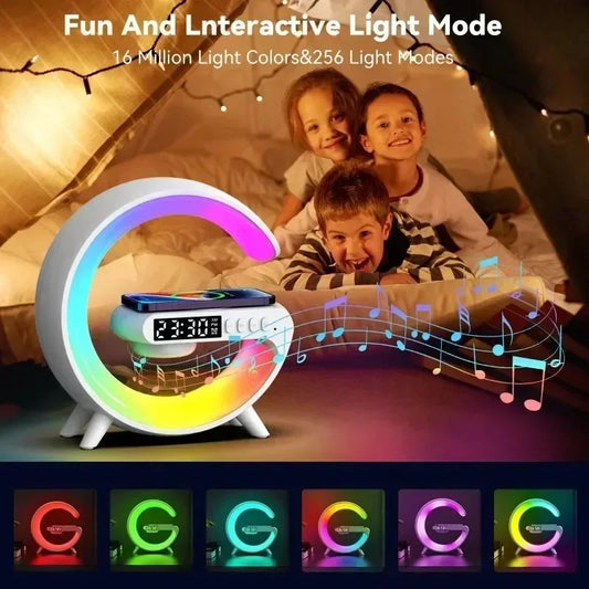 G Lamp G 6 3 4-in-1 Bluetooth Speaker with Wireless Charger, RGB LED Night Light, Digital Alarm Clock, Desk & Bedside Lamp – Multi-Function USB Speaker & Study Table Lamp with Colourful Light