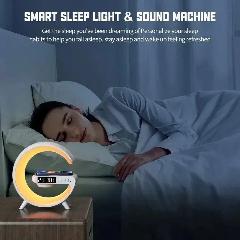 G Lamp G 6 3 4-in-1 Bluetooth Speaker with Wireless Charger, RGB LED Night Light, Digital Alarm Clock, Desk & Bedside Lamp – Multi-Function USB Speaker & Study Table Lamp with Colourful Light