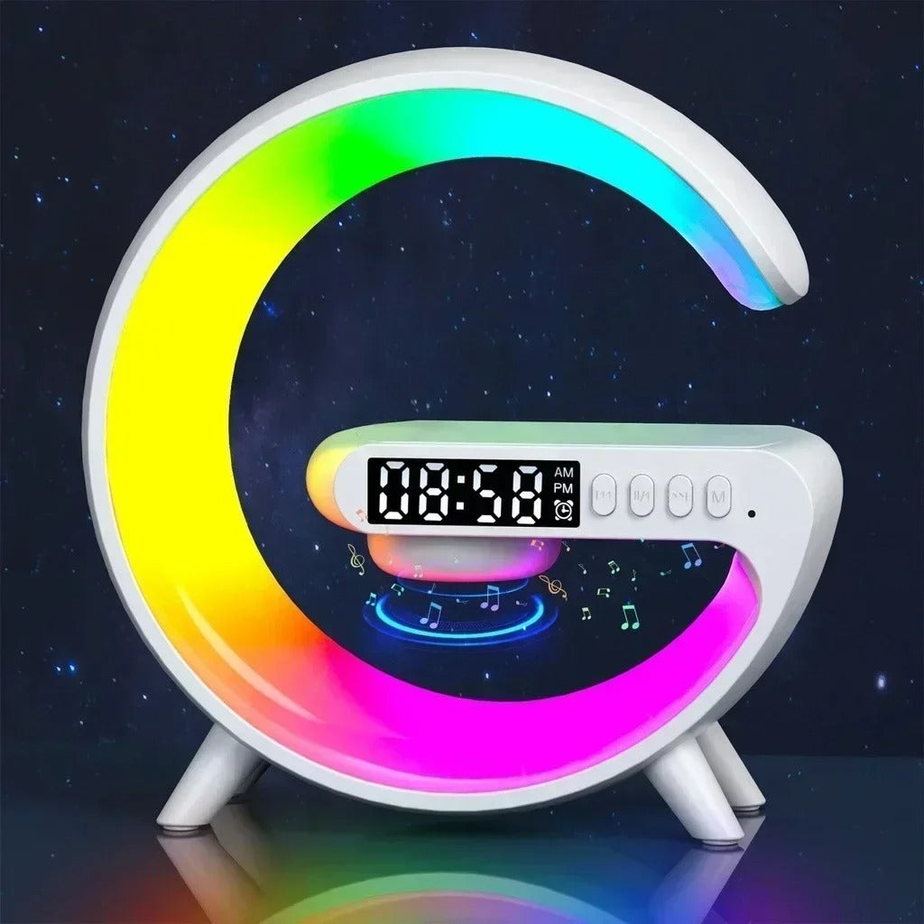 G Lamp G 6 3 4-in-1 Bluetooth Speaker with Wireless Charger, RGB LED Night Light, Digital Alarm Clock, Desk & Bedside Lamp – Multi-Function USB Speaker & Study Table Lamp with Colourful Light
